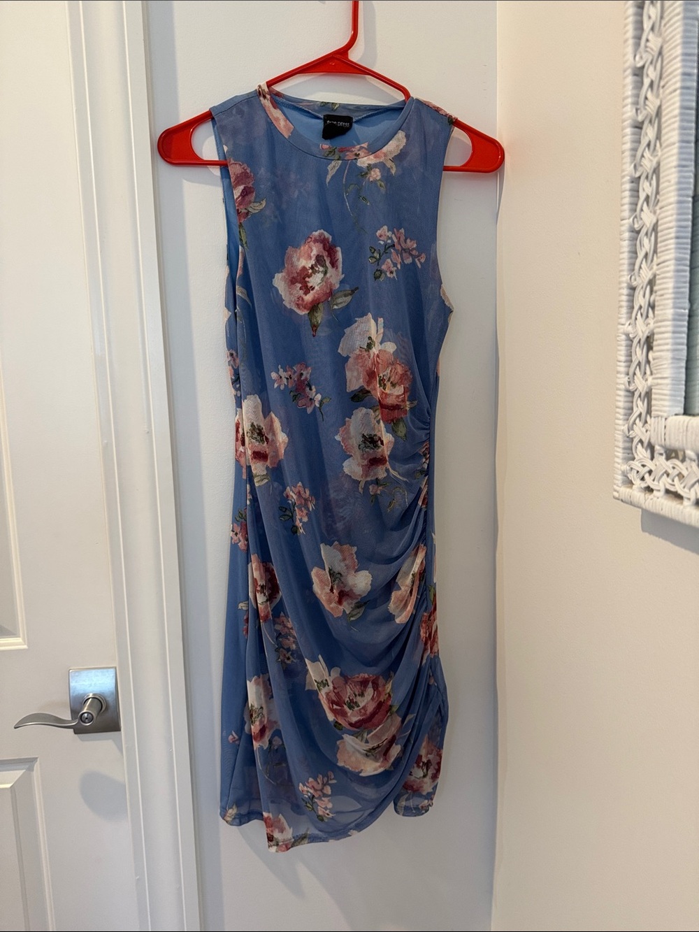 free press Blue Floral Draped Sleeveless Midi Dress
